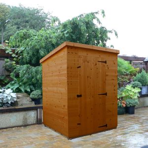 5x5 shed-pent roof-door centre front panel hinged right-no windows