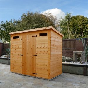 8x4 Garden shed-pent roof-door centre front panel hinged right-security windows