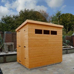 7x5 Garden shed-pent roof-door left gable end panel hinged left-three security windows