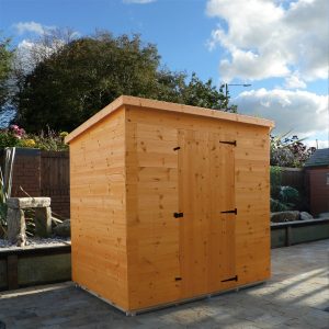 7x5 shed-pent roof-door centre front panel hinged right-no windows