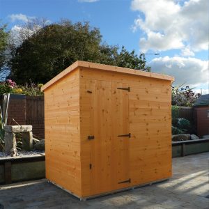 7x5 shed-pent roof-door front panel hinged right-no windows