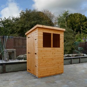 4x4 Garden shed-pent roof-door left gable end panel hinged left-two full size windows front panel