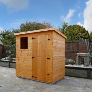7x4 Garden shed-pent roof-door front panel hinged left-one full size window front panel