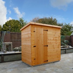 7x4 shed-pent roof-door front panel hinged right-no windows
