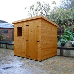7x6 Garden shed-pent roof-door front panel hinged left-one full size window front panel