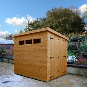 7x6 Garden shed-pent roof-double doors right gable end panel-three security windows