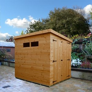 7x6 Garden shed-pent roof-double doors right gable end panel-two security windows