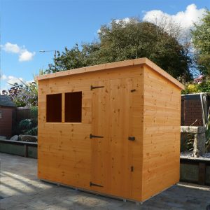 8x5 Garden shed-pent roof-door front panel hinged left-two full size windows front panel